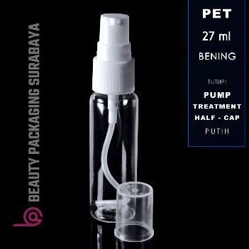 Botol Plastik PET 27ml BR Bening Tutup Pump Treatment Half Cap