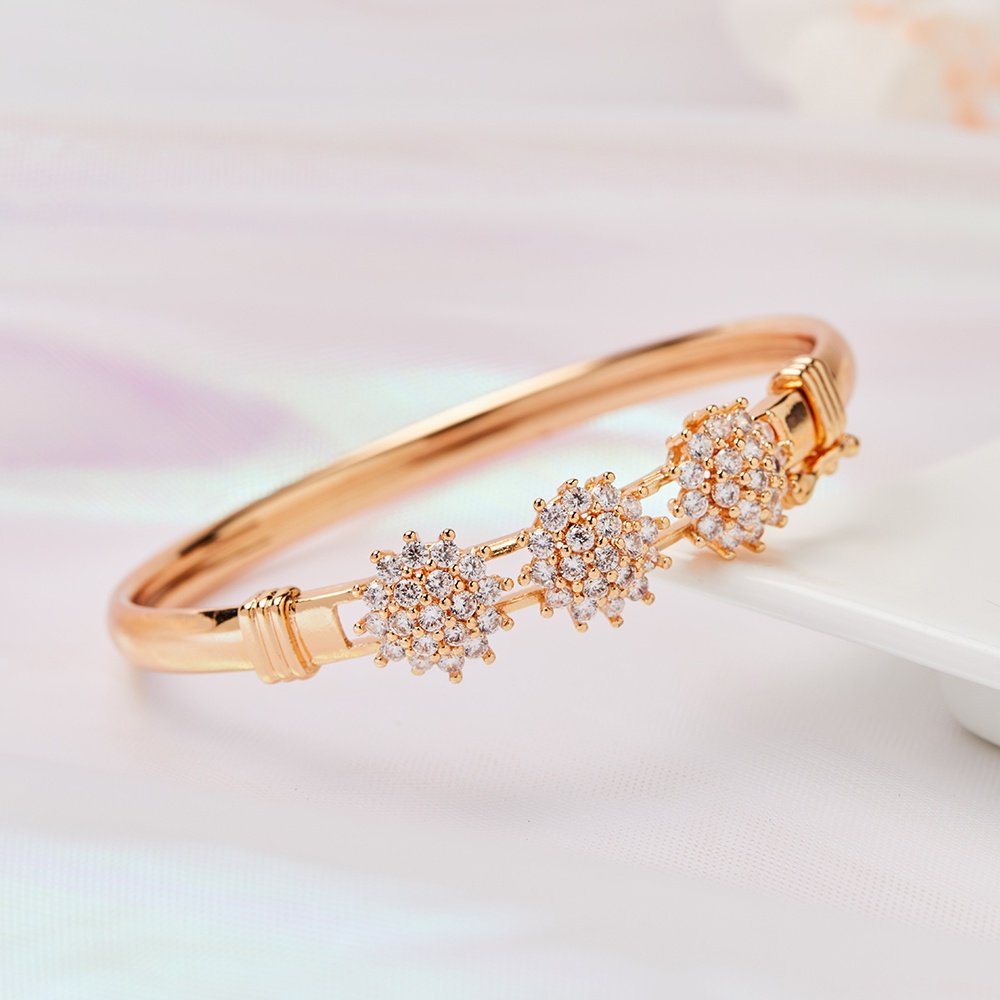 Y381 Gelang Wanita Titanium Anti Karat Lapis Emas Gelang Wanita Gold Love Full Diamond Gelang Pesta Mewah-4