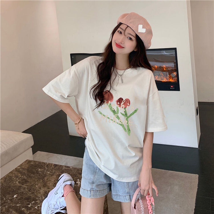 kaos atasan wanita/atasanatasan wanita /WHITE - OVERSIZE T-SHIRT FACELINE COTTON COMBED