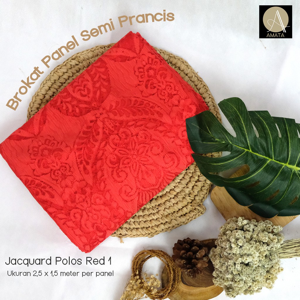 Kain Brokat Brukat Tile Semi Prancis Bahan Kebaya Jacquard Polos Merah 1