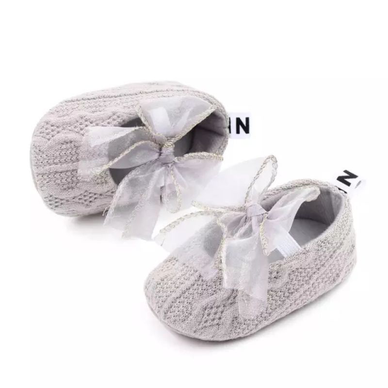 Sepatu Bayi Perempuan Pita Knit Renda - Sepatu Prewalker Baby S1212