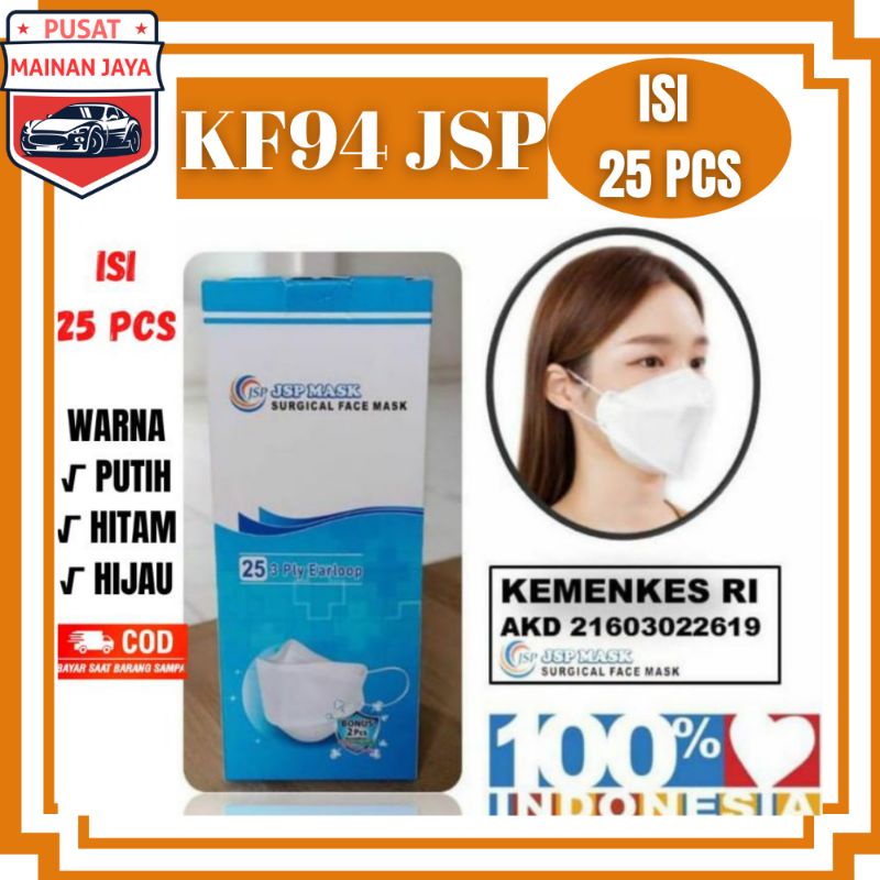 Masker Kf94 Jsp mask 1box isi 25pcs putih hitam hijau masker medis earloop kf94 Evo nonhijab masker 