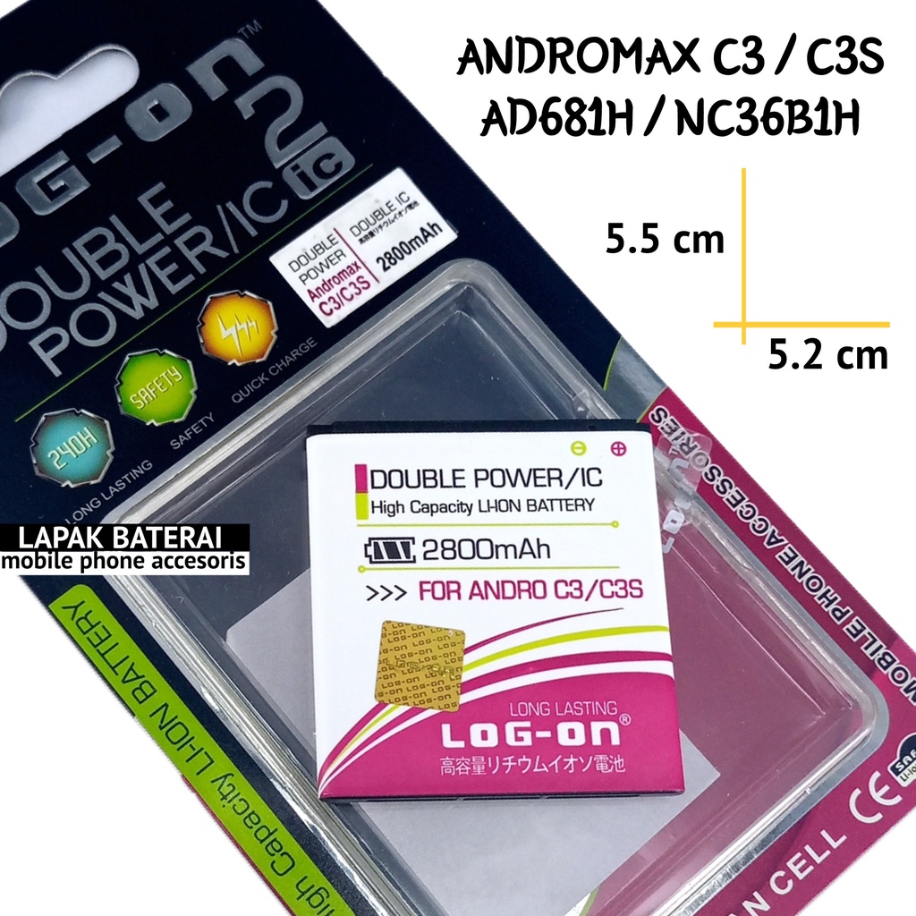 LOG - ON Smartfren Andromax C3 AD6B1H C3 |  C3S Nc381h  H11308 Baterai Double IC Protection Battery Batre