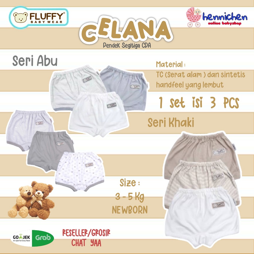 3 Pcs FLUFFY Celana Pendek anak Segitiga CDA (Isi 3Pcs) NEW BORN