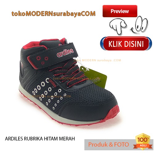 ARDILES RUBRIKA HITAM MERAH Sepatu Sekolah Anak Boots Tinggi