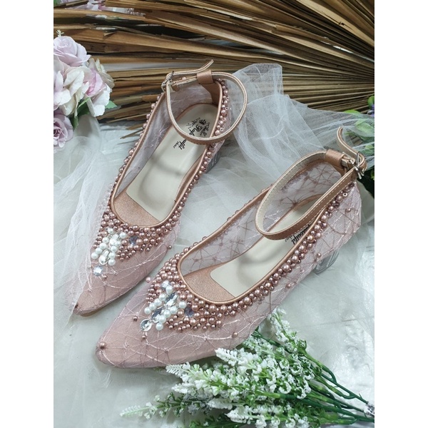 sepatu Rafaizoutfit sepatu sayfira rosegold tali tinggi 5cm kaca