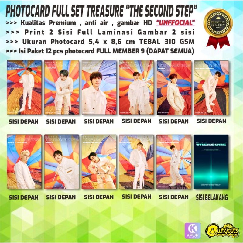 PHOTOCARD SET KPOP PREMIUM TREASURE / THE SECONDE STEP / PRINT 2 SISI FULL LAMINASI M