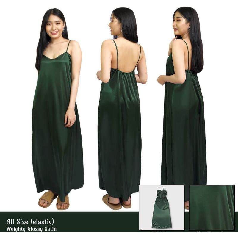 Daster wanita sexy panjang baju tidur satin hijau 1384HDR