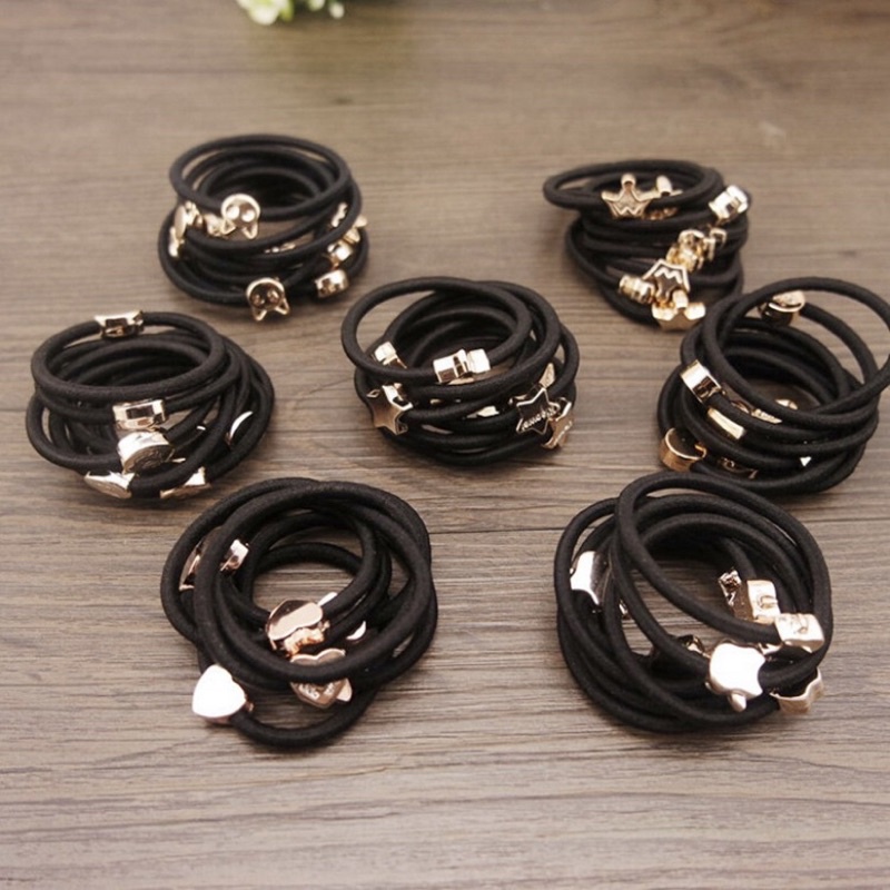 Ikat Rambut Hitam Model Gelang Casual Varian Motif Untuk Wanita Fashion Import