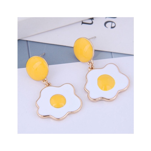 LRC Anting Tusuk Fashion White Dropped Oil Color Yolk Alloy Earrings A61125