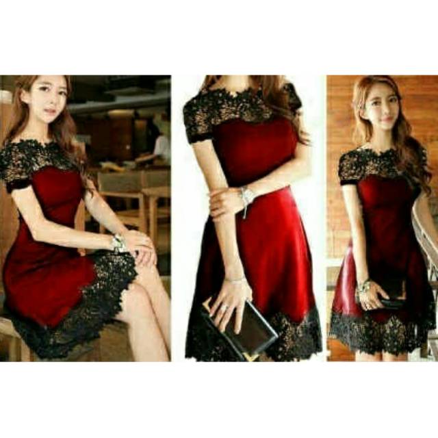 Molly dress red molly  bhn spdk balon mix brukat atas bawah,fit L.jpg