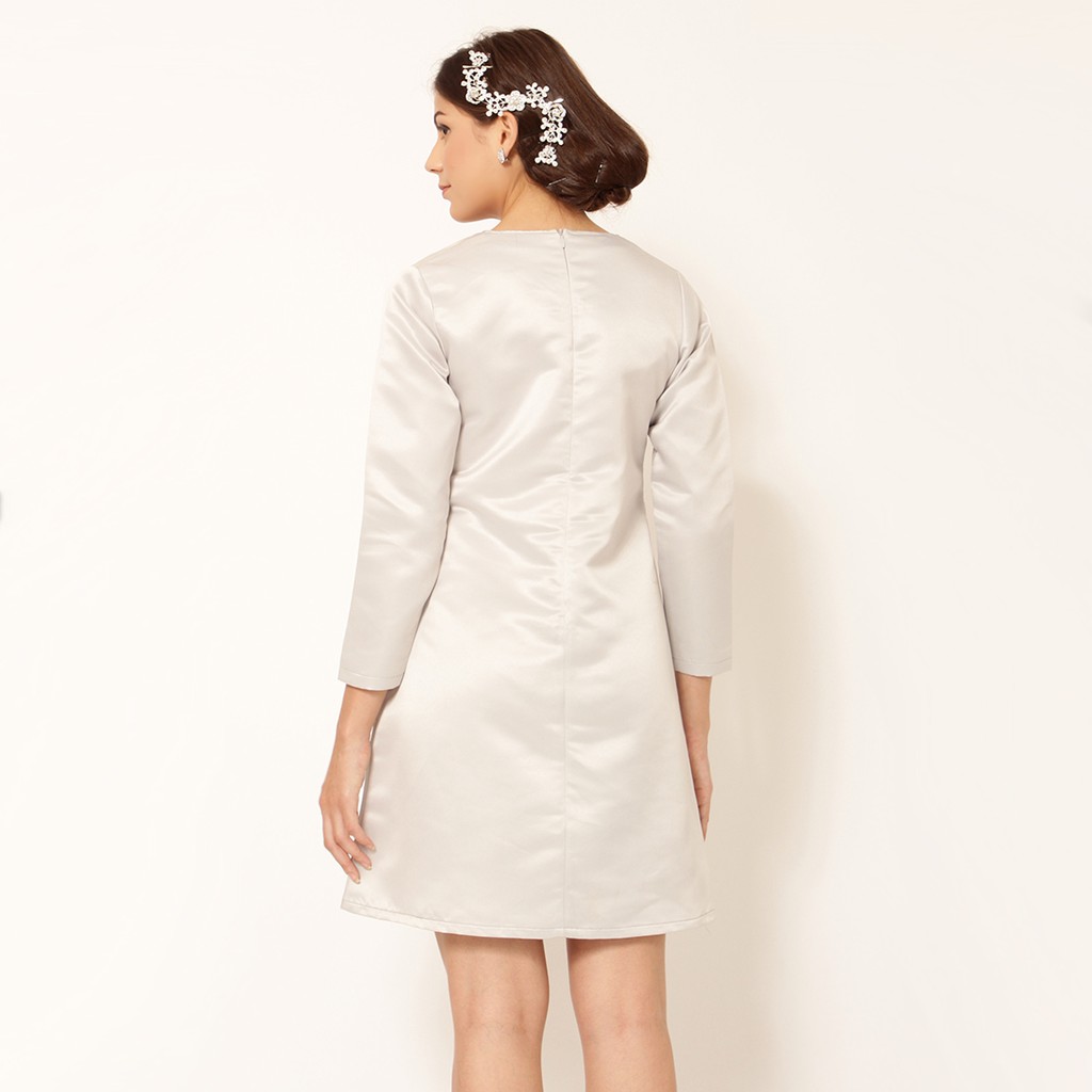 Calendula Nursing Dress, Dress Menyusui, White or Silver, Lengan Pendek atau Panjang, by Baju Island