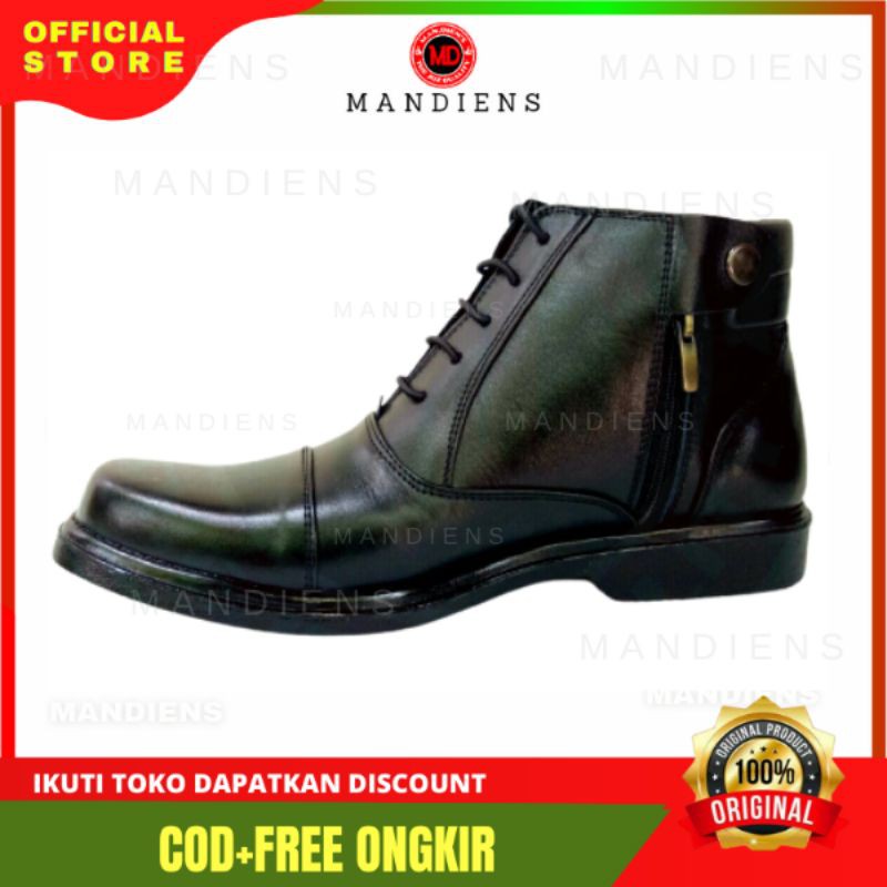 MANDIENS - Sepatu Boots Pria Kulit Asli  Medali SJ136 - PDH TNI Polri Satpam Security Dishub Ujung Tumpul Kotak