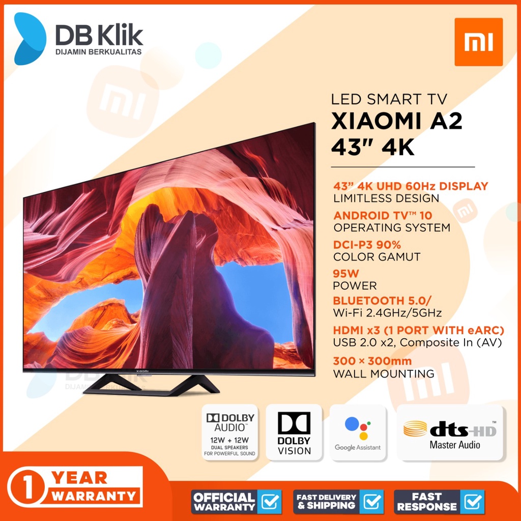 LED Smart TV XIAOMI A2 43inch UHD 4K Dolby Audio- Android TV Xiaomi A2