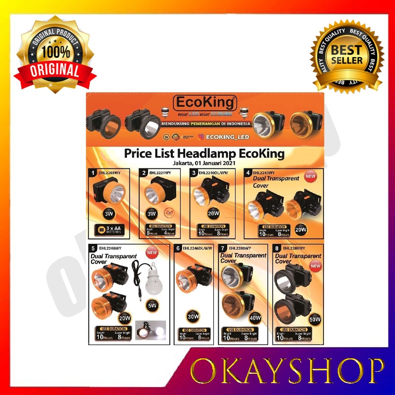 Okayshop Head lamp led  Senter kepala ecoking