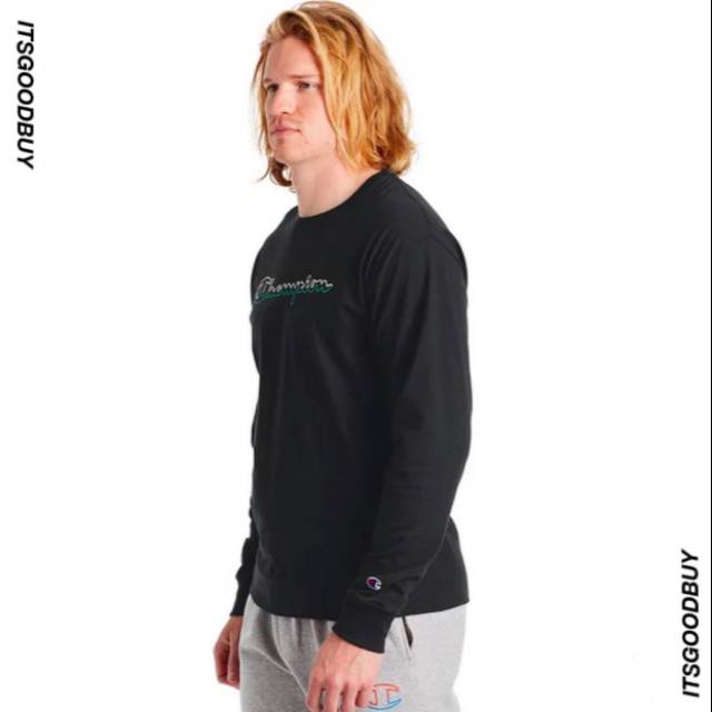 Champion Heritage Long Sleeve Tee Big Script Split Logo Two Tone