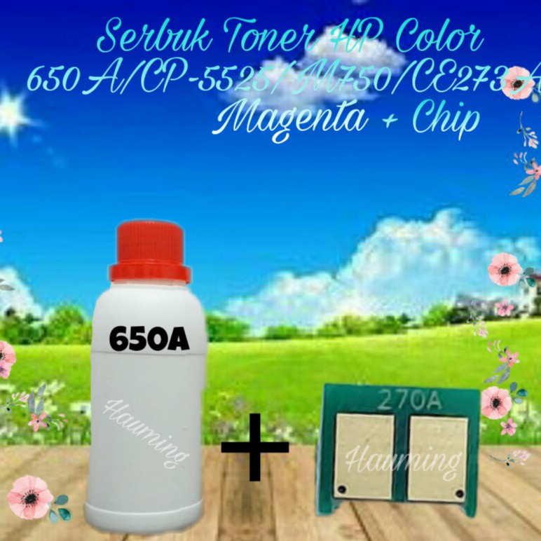 Serbuk Toner HP 650A CP5525 M750 CP5525dn CP5525n CP5525xh M750xh M750n M750dn CE273A Magenta + Chip