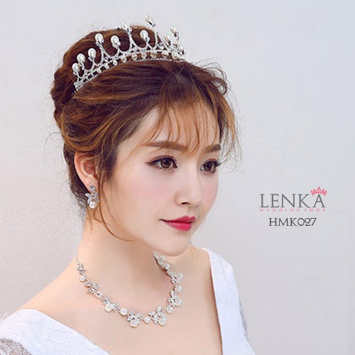 Aksesoris Royal Pengantin Wanita l Paket Crown Kalung Anting Wedding Lenka - HMK027