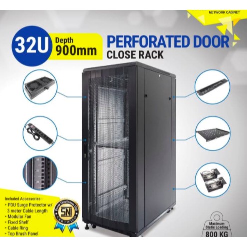 IR9032P - 32U Close Rack Depth 900mm Perforated Door 19&quot; - INDORACK