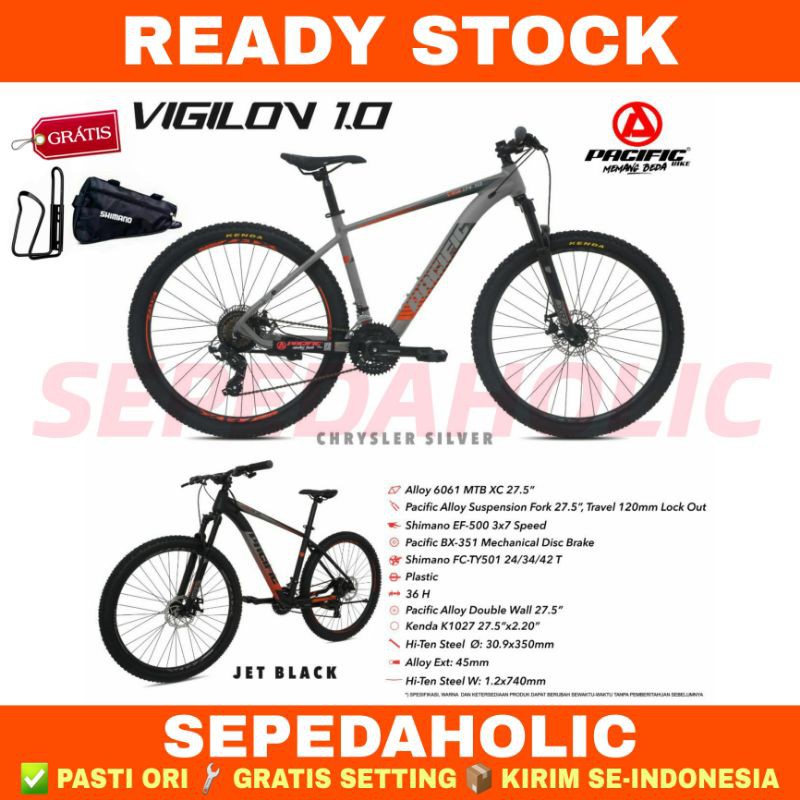 Sepeda Gunung 27.5" Inch MTB PACIFIC VIGILON 1.0 Alloy 21 Speed Hidrolik Garansi Resmi 5 Tahun