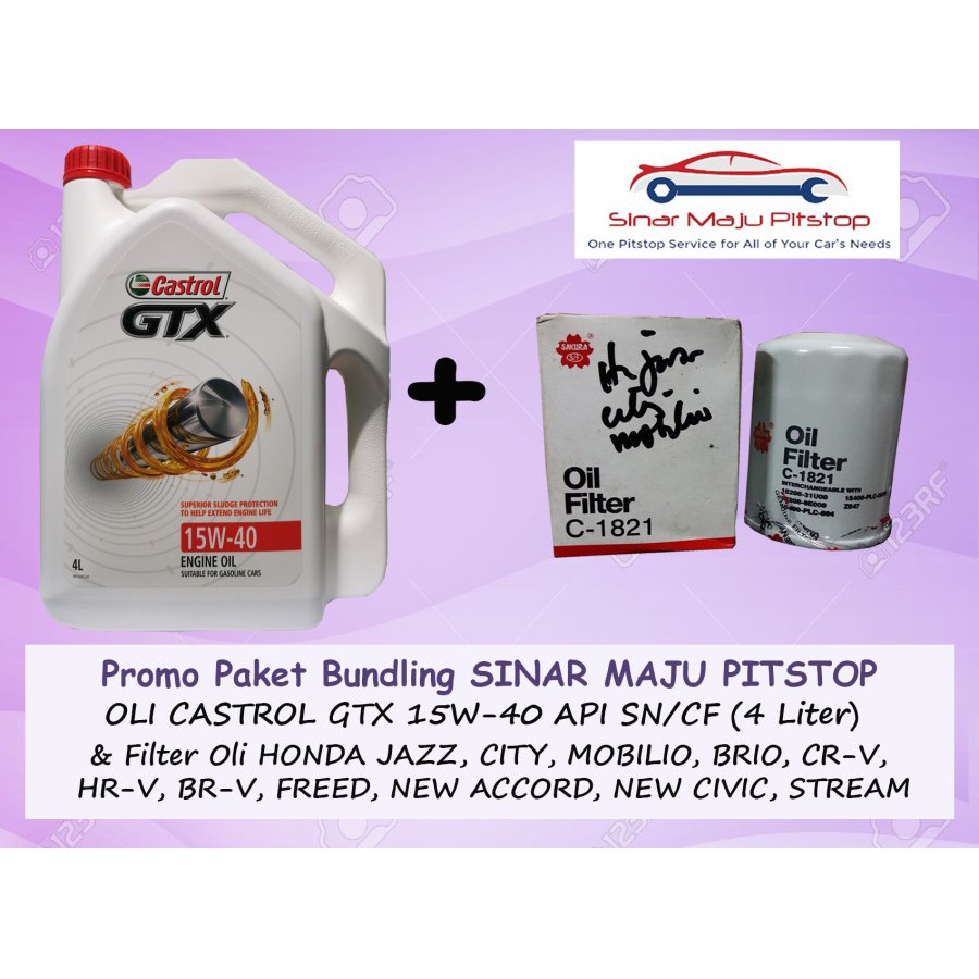 Paket Bundling Oli Mobil CASTROL GTX 15W-40 & Filter Oli HONDA JAZZ & ALL NEW JAZZ RS & JAZZ RS