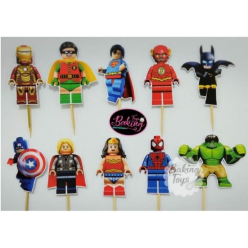 Avengers Lego Topper Cupcake Ulang Tahun / Hiasan Kue Birthday