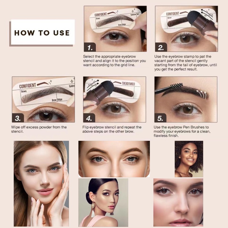 【cetakan alis tali】ALLPHV/Ibcccndc Magic Eyebrow Powder Waterproof 12 Model Cetakan Alis Tali Dan 2 Sikat Alis