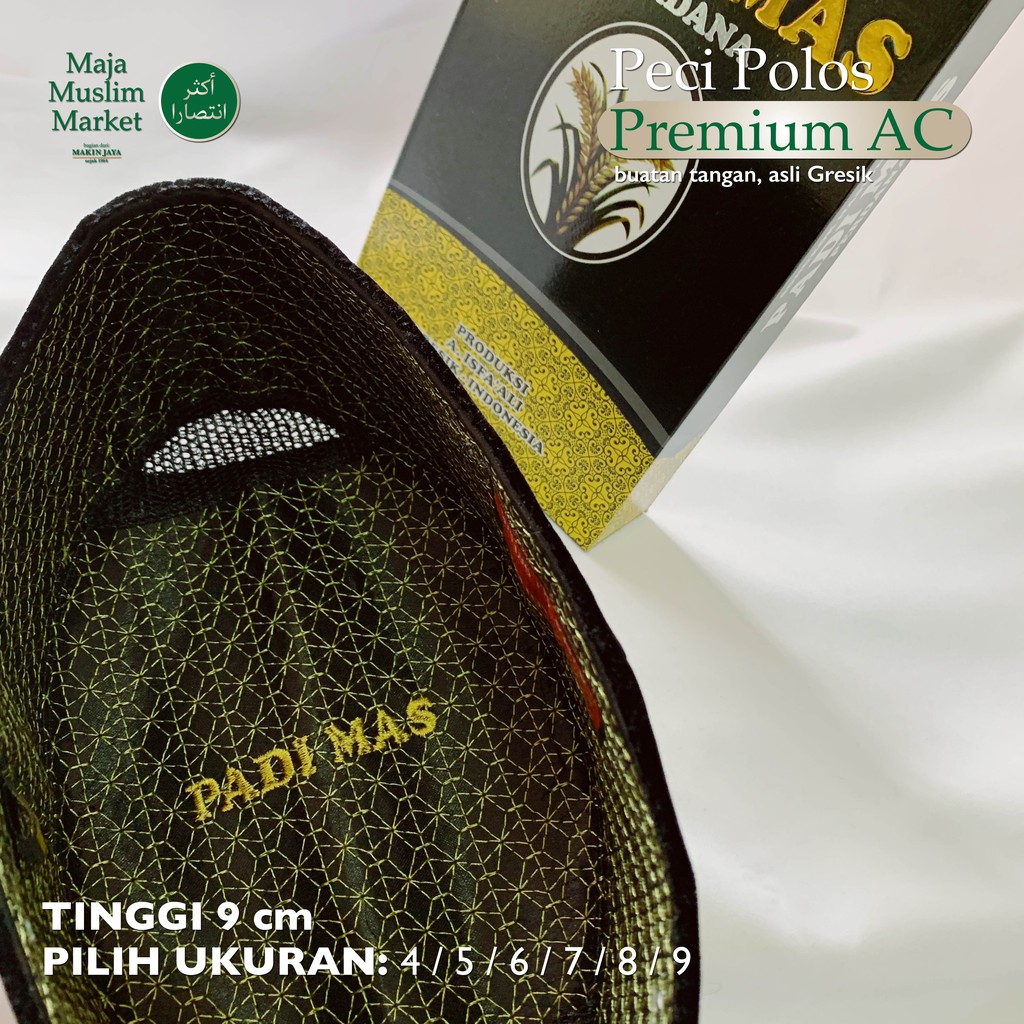 Peci Songkok Kopiah GROSIR 10 PCS AC Hitam Polos TINGGI 9 CM-SIZE 4-12 Padi Mas Perdana ASLI GRESIK
