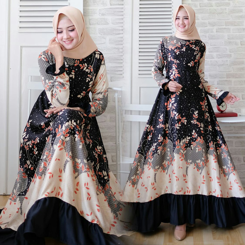 NASWA MAXI GAMIS MOTIF BUNGA GAMIS KEKINIAN HIGH 