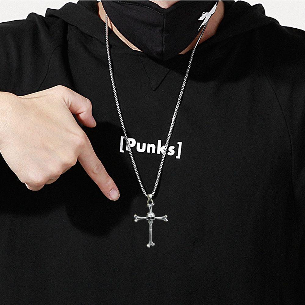 Needway Pria Kalung Unik Sederhana Perak Gaya Korea Kalung Punk Kalung Halloween Kalung Salib Kalung