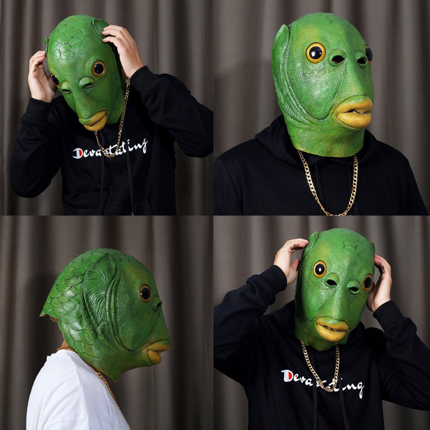 Tiktok Topeng Cosplay Lucu Halloween Bentuk Kepala Ikan Warna Hijau Bahan Latex Topeng Pesta -