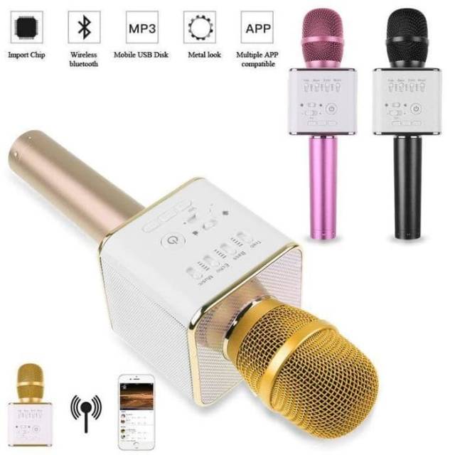 MIC BLUETOOTH Q7 KARAOKE KTV WIRELESS/MICROPHONE PORTABLE SMULE SPEAKER MICROPON QUALITY HIGH END