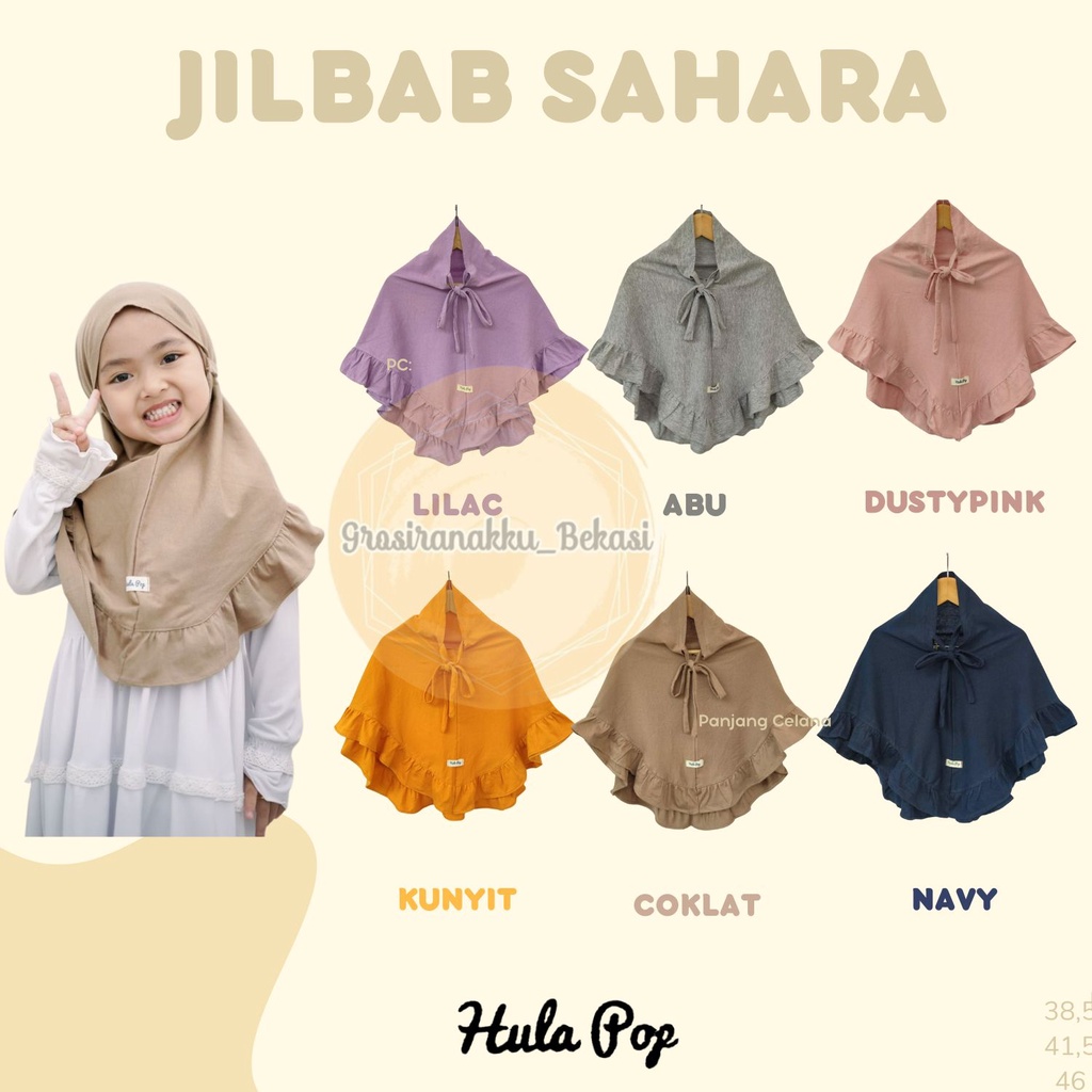 Jilbab Anak Sahara Hullapop Mix Warna Size 1-5tahun