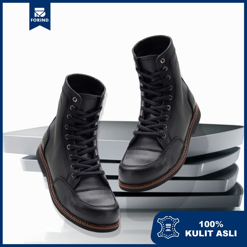 Bratta Black | Sepatu Boots Kulit Asli Vintage Safety Pria Boot Original Footwear | FORIND x Greata