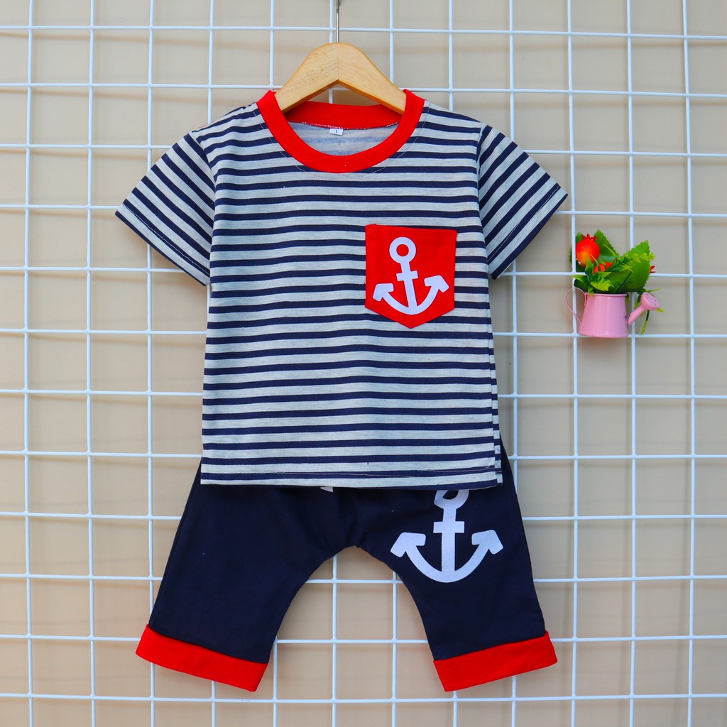 IMK Motif Marine Garis Terbaru / Setelan Baju Celana Anak Bayi Laki-laki Usia 6 bulan - 3 tahun