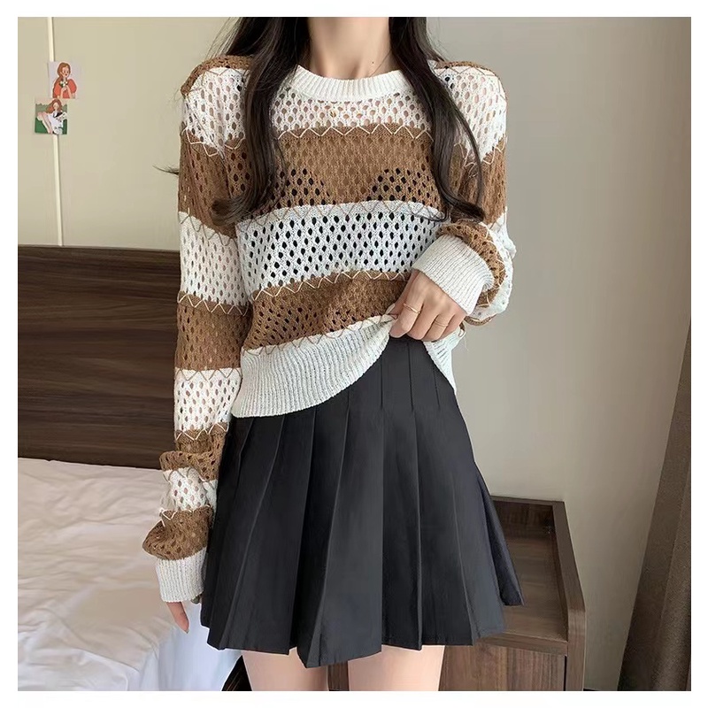 Hwasa Knit Top Stripes Import - Top Crop Blouse Knitwear - Atasan Wanita Rajut Import TM (99031-1)