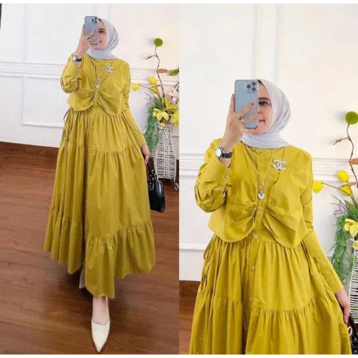 MADINA DRESS SHAKILA LD 110 CM PB 140 CM FULL KANCING AKTIF Gamis 2022 Modern Lebaran Mewah Anak Rem