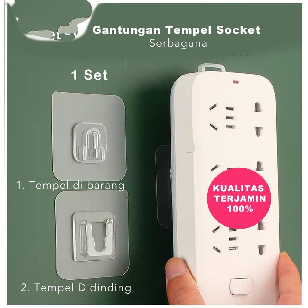 Gantungan Hook Tempel 2 Sisi  [1Set] Gantungan Tempel Socket Hook Gantung Plus Minus Kualitas Premium Double Tape Nano pasar murah