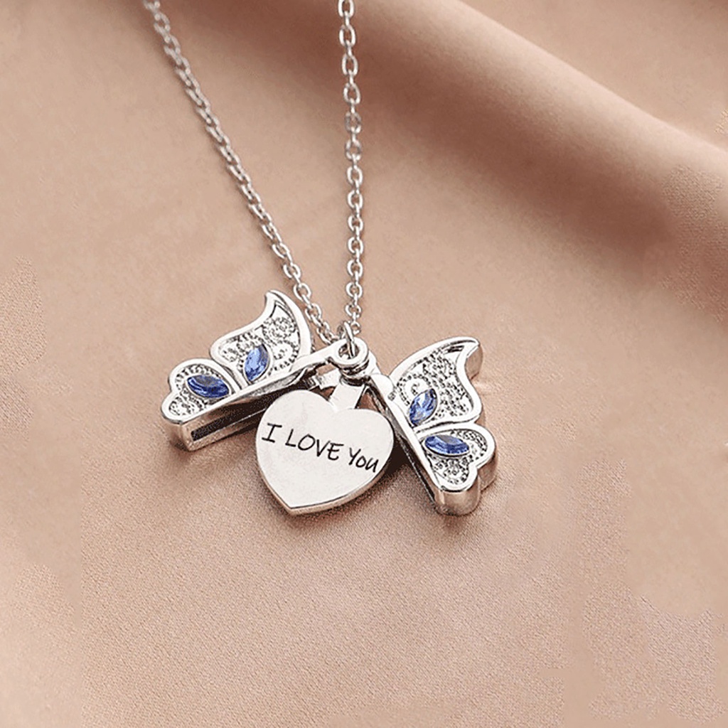 Hu Hu Hu Hu Hu Alat Bantu Pasang Kacamata♡ Kalung Liontin Butterfly Open Heart Aksen Berlian Imitasi Untuk Wanita