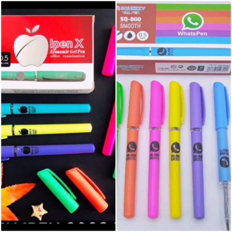 

(12 Pcs/1 Lusin) Bolpen/ Pulpen/ Pena 0,5mm WhatsApp SQUEEZY SQ-800/ IPEN APPLE APEL YOU MEI G-8003 Vanco 1990 1986 1960