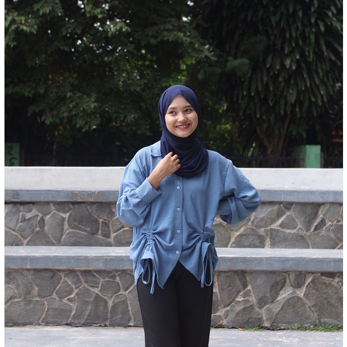 Becca Ruched Shirt - Kemeja Serut Wanita - Kemeja Katun Oversized Serut Depan - Helwa Shirt Kemeja Serut Crinkle Airflow - Atasan Wanita Lengan Panjang - Misty Blouse Serut - Kemeja Katun Poplin - Blouse Serut - Blouse Serut Depan