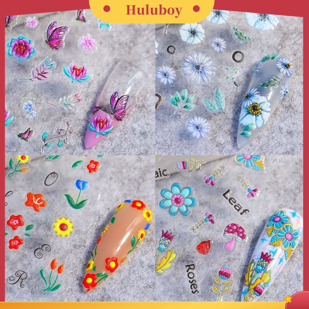 Huluboy Huluboy♡ Stiker Kuku Motif Ukir Efek 5D Dengan Perekat Untuk Dekorasi Manicure