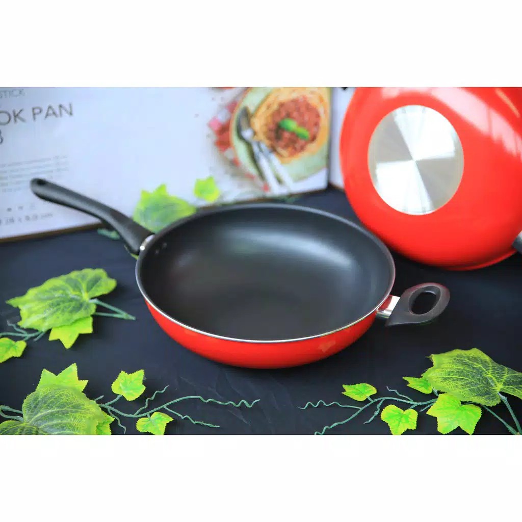 panci teflon anti lengket tanpa minyak set tutup kaca anti gores 7 pcs wok pan Sauce Pan Fry Pan bahan keramik premium