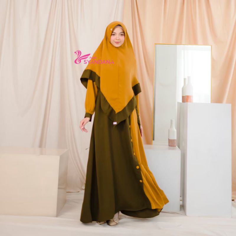 Halwa Dress Hijab Syandana warna Sunset gamis set syar'i olive honey kerudung bergo cantik