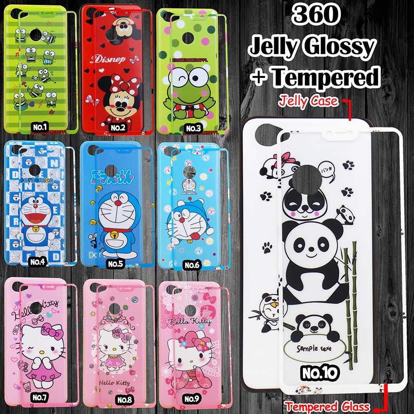 360 Case Jelly Glossy + Tempered For Samsung/Oppo/Vivo/Xiaomi