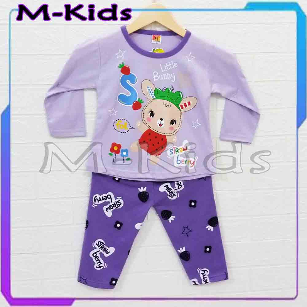 MKids88 - Baju Setelan Panjang KAOS Anak Perempuan Gambar Little Bunny / Kelinci
