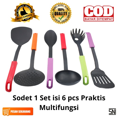 [BISA COD] PROMO Sodet 1 Set isi 6 Pcs Sodet Masak Spatula Sodet Teflon Sutil Centong Skimmer Irus Praktis Multifungsi