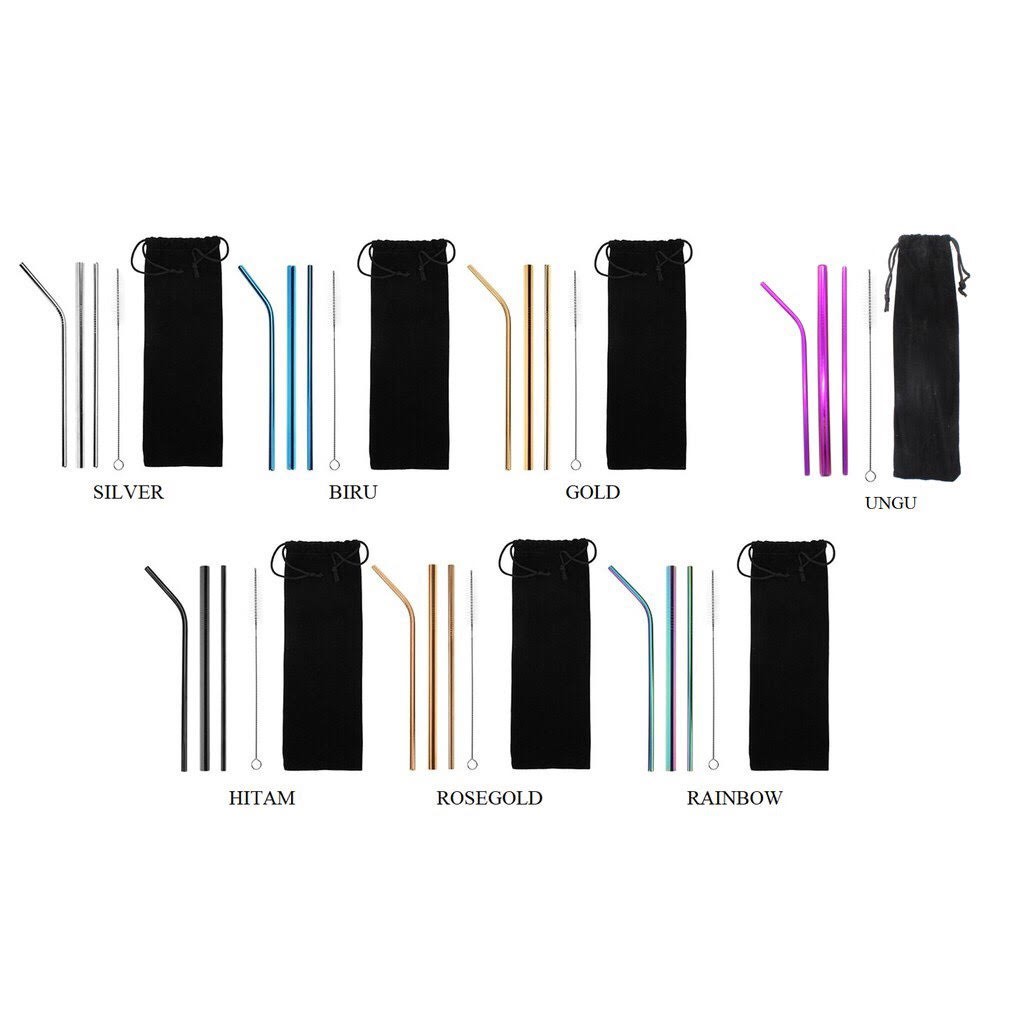 JACKSHOP 5 IN 1 SET Sedotan Stainless Reusable Sedotan Straw Sedotan Minuman