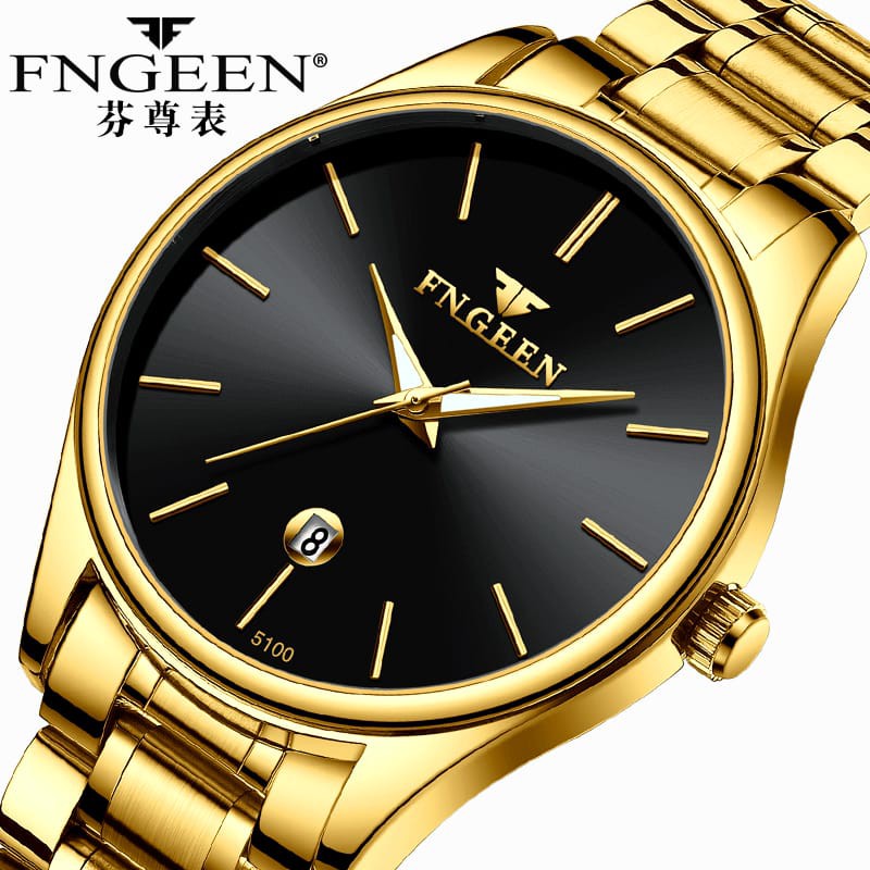 JAM TANGAN PRIA IMPORT FNGEEN ORIGINAL GOLD PREMIUM EMAS ANALOG MURAH ANTI AIR RANTAI JAM046G1 OKUMI