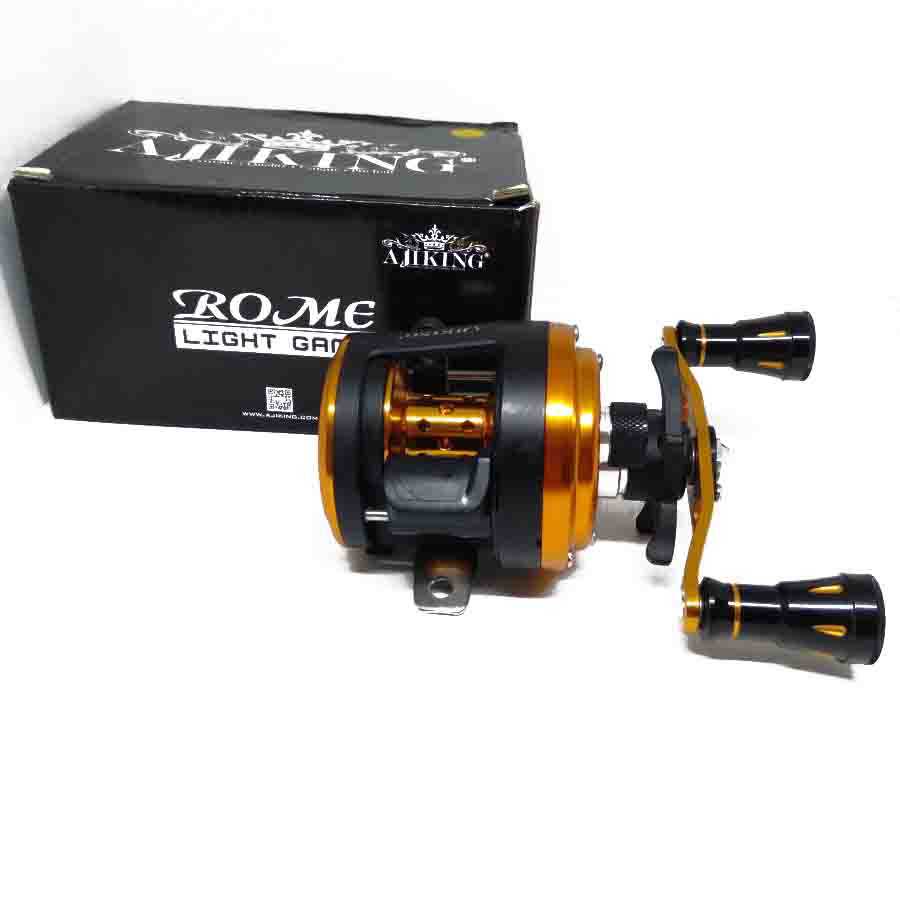 Ajiking Rome Light Game 100R Gold. Over Head Round Fishing Reel